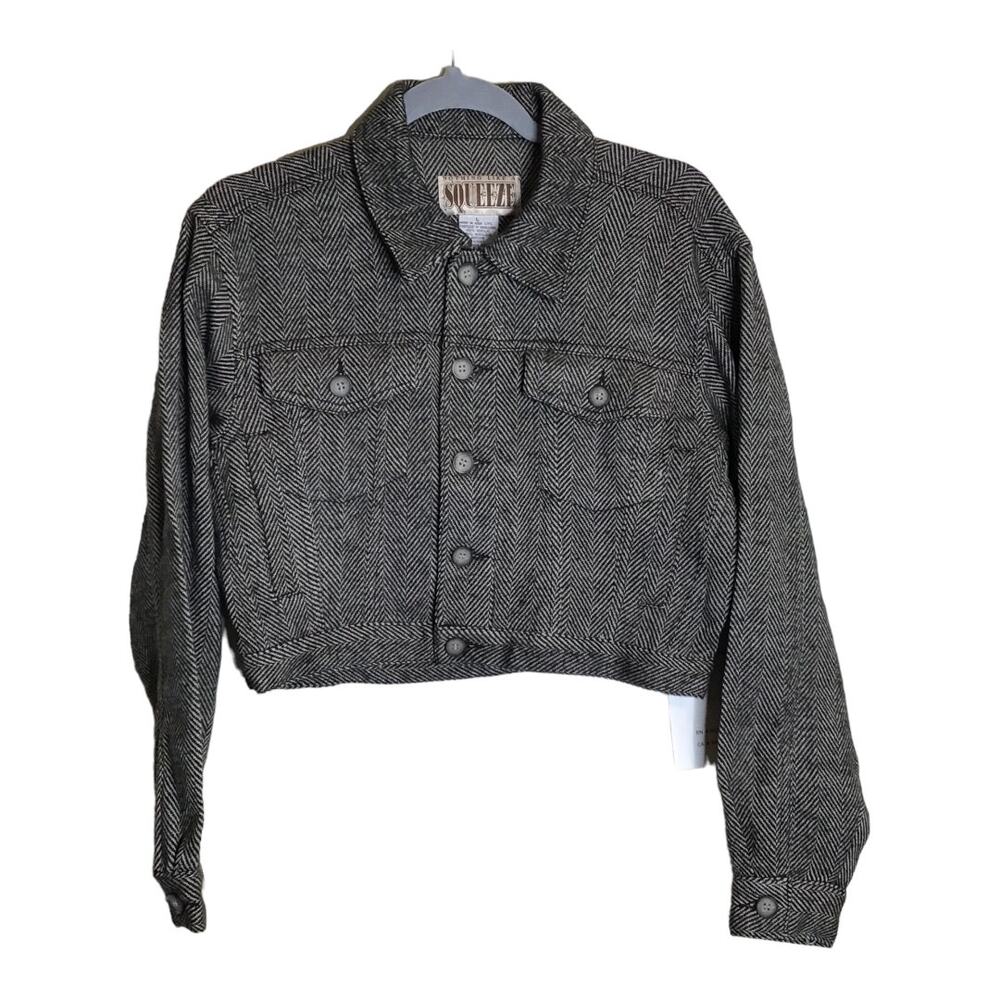 Nothing but a squeeze Women Tweed cropped button down Collared Jacket SZ.Lrg NWT